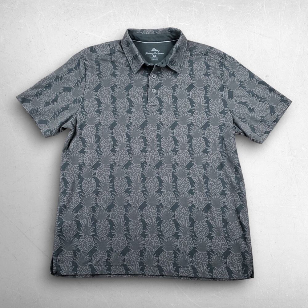 Tommy Bahama Pineapple Polo Shirt Men L Green Tropical Coastal Island Vacation